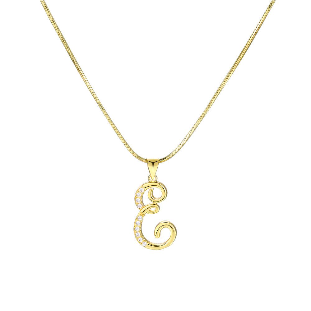 Collana di alta qualità creativa alla moda in rame con zircone, placcatura in oro vero, ciondolo a 26 lettere, catena per clavicola_voghion.com