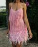2025 Summer New Fashionable Tassel Sequin Feather Patchwork Color Dress For Women_voghion.com