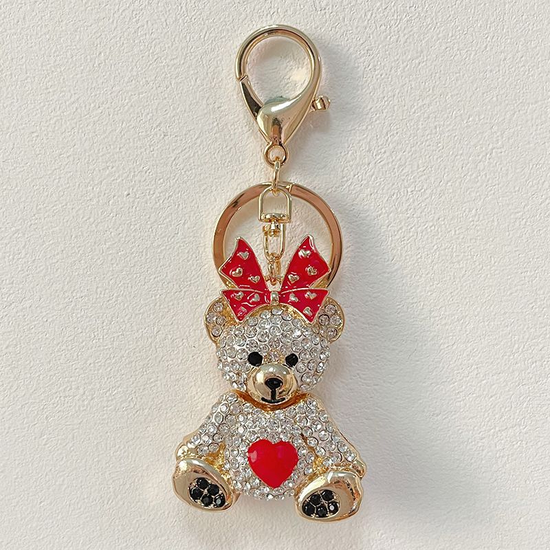 Porte-clés en métal avec pendentif en forme d'ours en peluche et nœud papillon, petit cadeau créatif_voghion.com