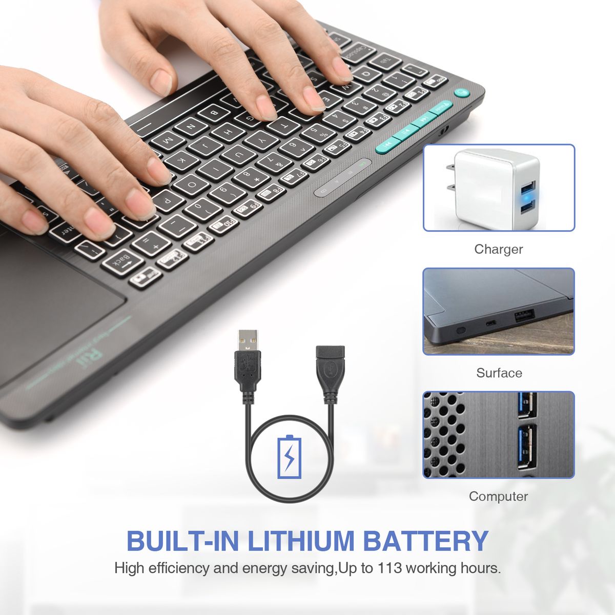 Rii K18S Wireless Bluetooth Keyboard with Backlit Touchpad For PC Smart TV_voghion.com