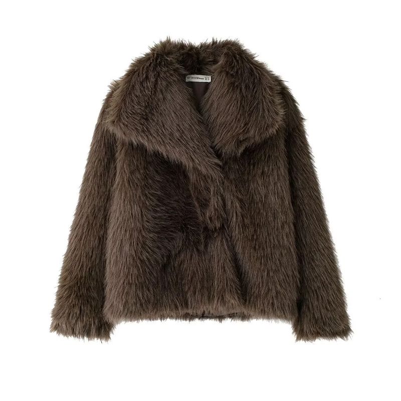 Cappotto corto con colletto in pelliccia sintetica e stampa leopardata - Giacca invernale alla moda per donna, capospalla streetwear (marrone, grigio scuro, nero, grigio beige)_voghion.com