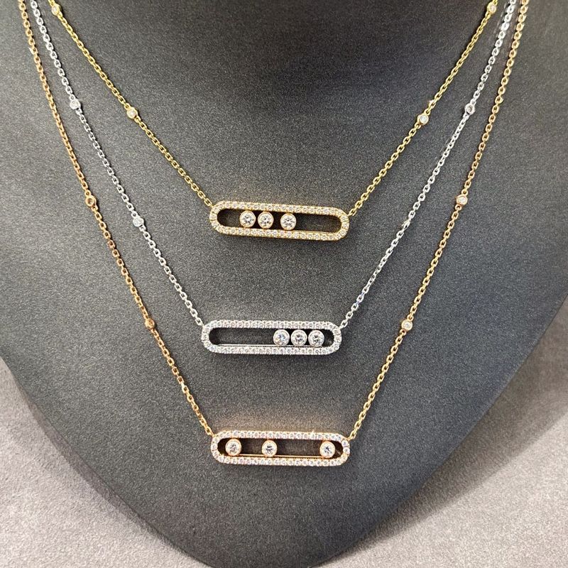 Mesi Card Baby Move Diamond-Studded Three-Diamond Moving Necklace For Women, Sliding Paperclip Clavicle Chain, V Gold_voghion.com