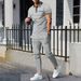 Men's Clothing Men's New Youth Waffle Lapel Color Matching Pocket Short Sleeved Trousers Casual Suit_voghion.com
