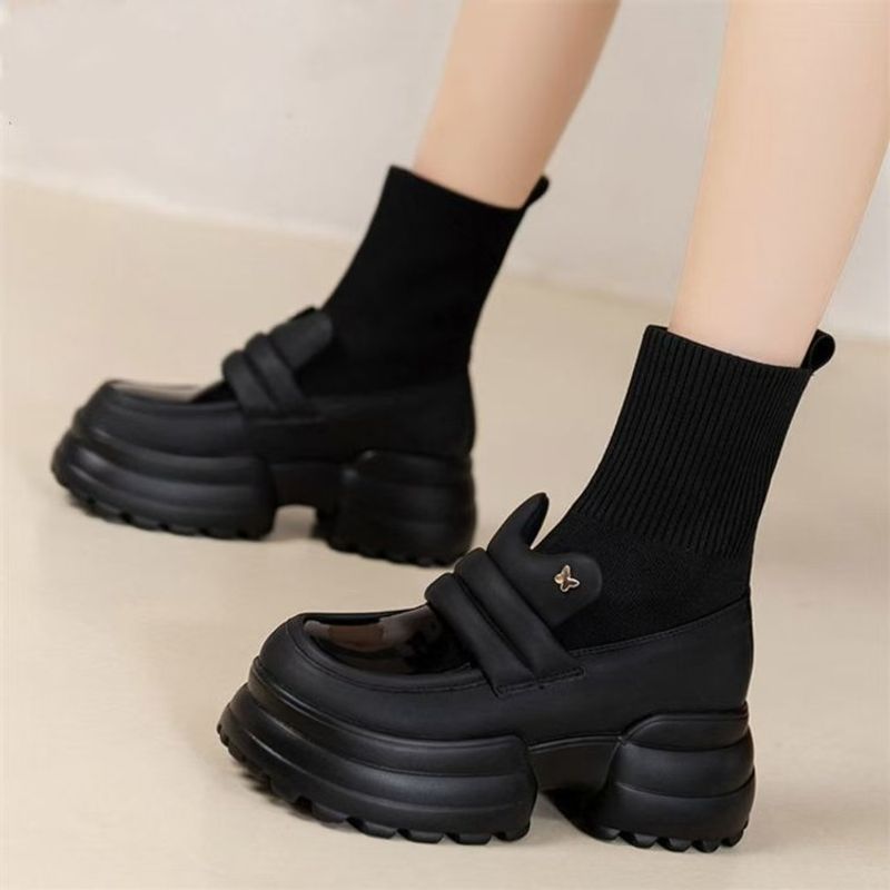 5cm thick soled high-heeled knitted elastic socks boots, versatile comfortable, with a sponge sole and short boots for_voghion.com