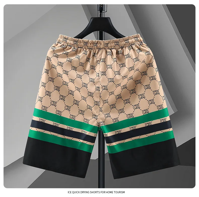 Shorts décontractés en soie de glace européenne marque de mode pour hommes vêtements d'extérieur minces 2023 nouveaux capris de plage de sport pour hommes_voghion.com
