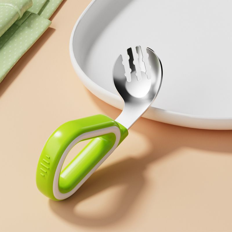 Silicone handle training Yuanbao 316 stainless steel elbow fork baby food spoon_voghion.com