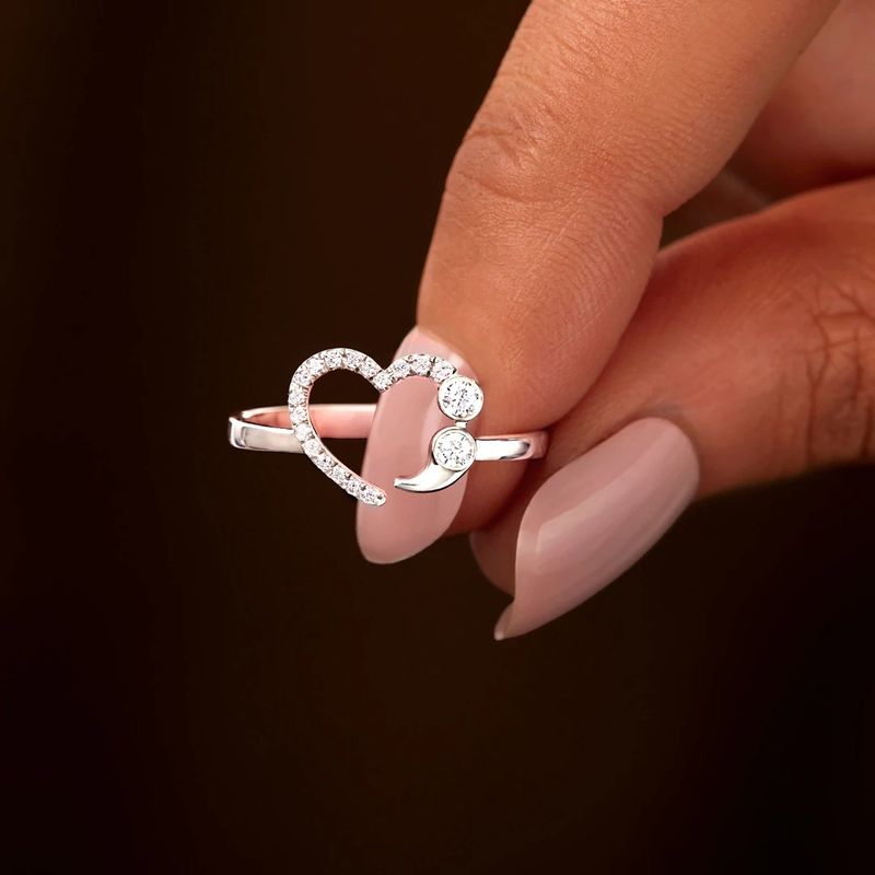 Anello da donna con diamanti, alla moda e semplice, a forma di cuore, per dito indice_voghion.com