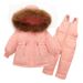 Completo invernale premium per neonati: giacca con cappuccio in morbida piuma d'anatra e salopette staccabile per bambini da 1 a 3 anni (80-100 cm, rosso)_voghion.com