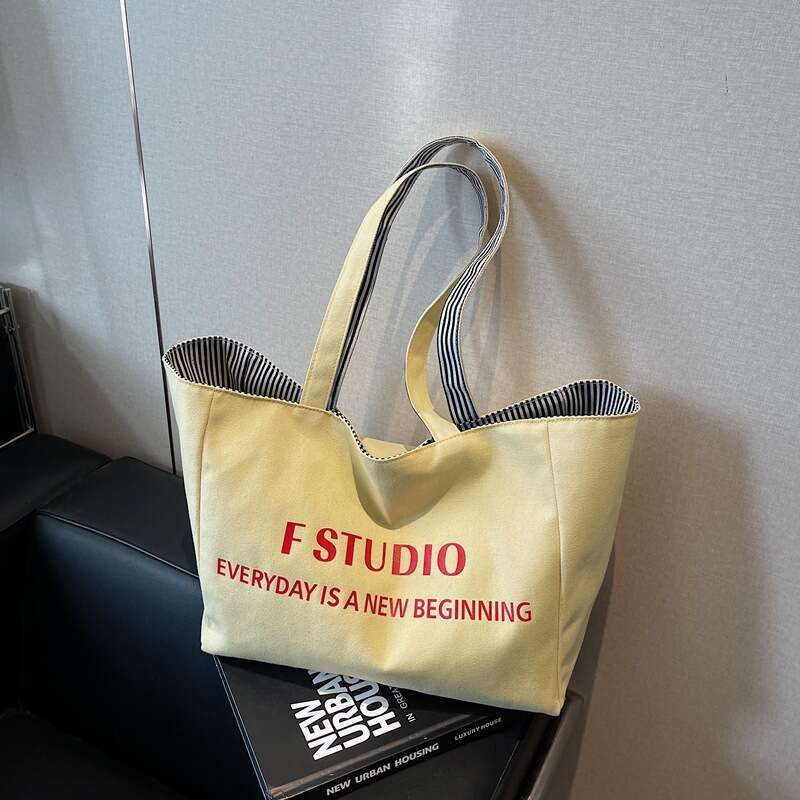 Borsa da lavoro casual in tela, stile coreano, comoda da portare sotto le ascelle, 2025, nuova borsa a tracolla con tracolla a doppia faccia, grande capacità_voghion.com
