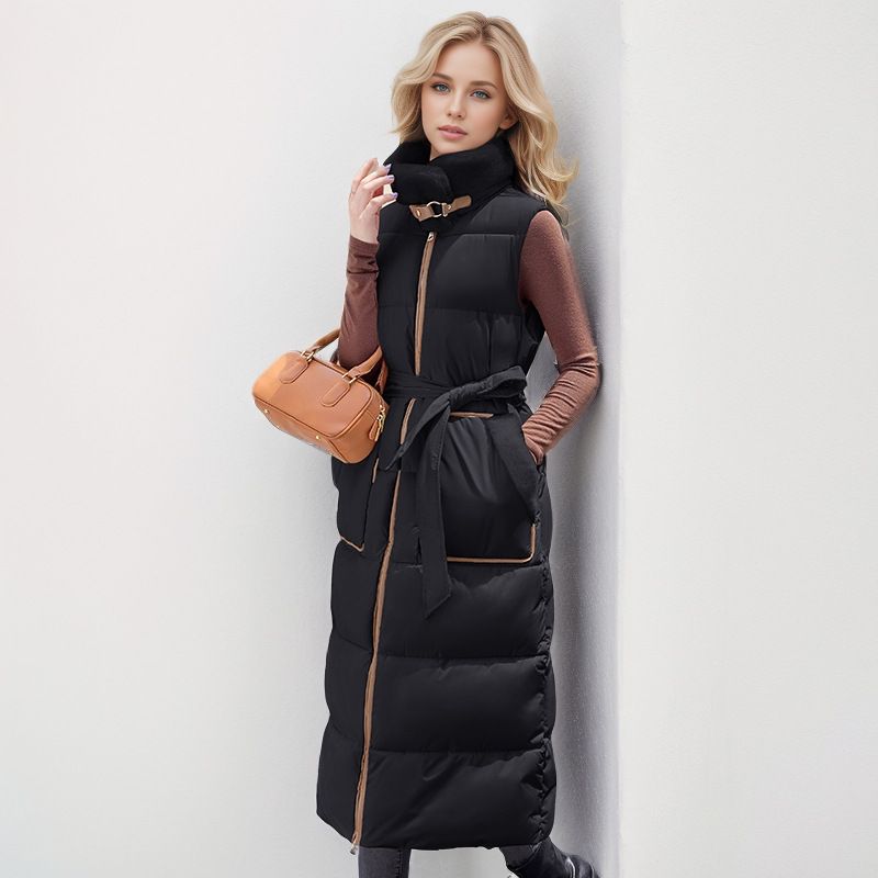 Women's Clothing long Warm jacket cotton vest fashion high end cotton vest waist slimming warm jacket_voghion.com