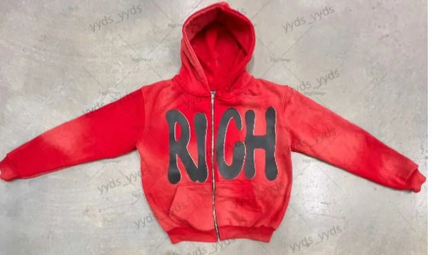 2024 Zipper Hoodie Cool Internet Celebrity Hooded Cardigan Letter RICH New Printed Top Jacket_voghion.com