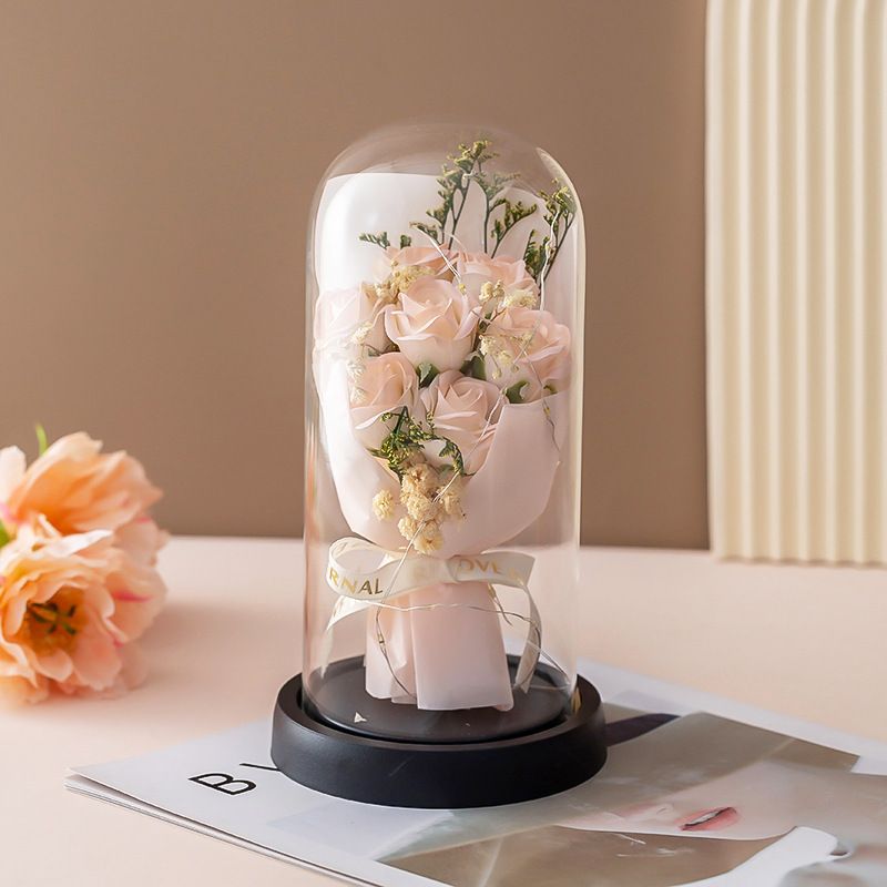 Unisex creative gift soap rose home decoration luminous glass cover Valentine's Day Christmas decoration gift_voghion.com