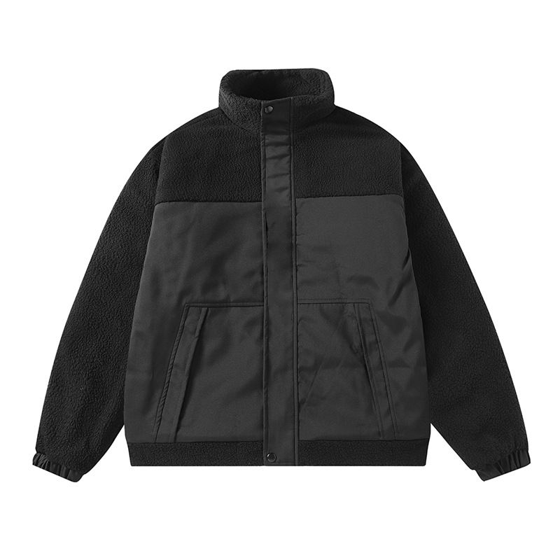 Herrenbekleidung, Unisex, Fleece-gefütterte Steppjacke mit Stehkragen für den Winter – gemütliches Sherpa-Futter, modisch und warm (Schwarz, Khaki, Armeegrün)_voghion.com