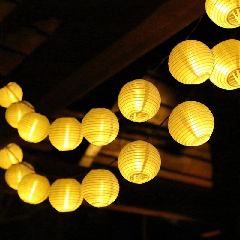 LED Solar Laterne Licht String LED Stoff Falten Papier Laterne Dekorative Licht Garten Weihnachten Licht String_voghion.com