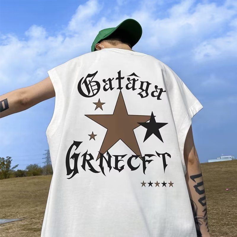 Men's Factory 100 % bomullsväst sommar amerikansk retro ärmlös t-shirt trendigt märke ins sport casual lös mångsidig topp_voghion.com