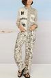 Damenbekleidung Freizeit Urlaub Animal Print Langarmshirt Hose Zweiteiliges Set_voghion.com