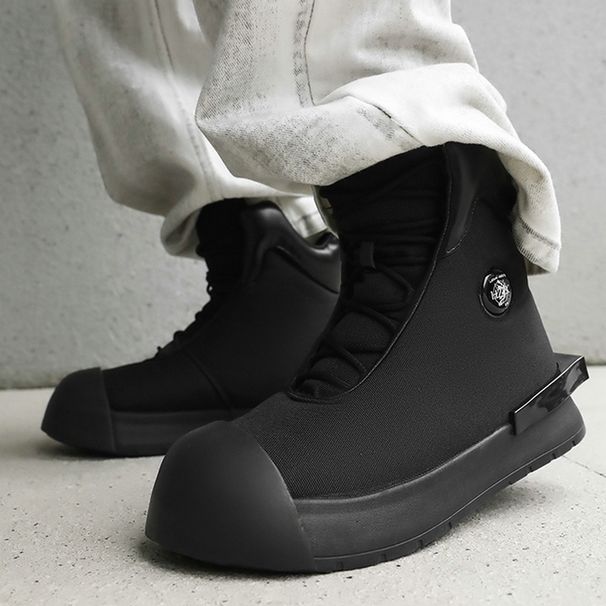 Nepārspējamas kvalitātes augstpapēžu kurpes vīriešiem, nišas amerikāņu stila biezas zoles, lielpirkstu čaulas formas īsie zābaki, audekla dēļa S izmērs, pilnīgi melna maize_voghion.com