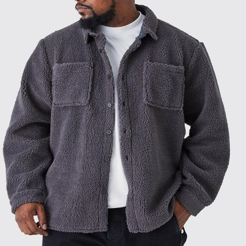 Herbst und Winter lose Knopf Revers einfarbig Strickjacke Herren Plüschjacke_voghion.com