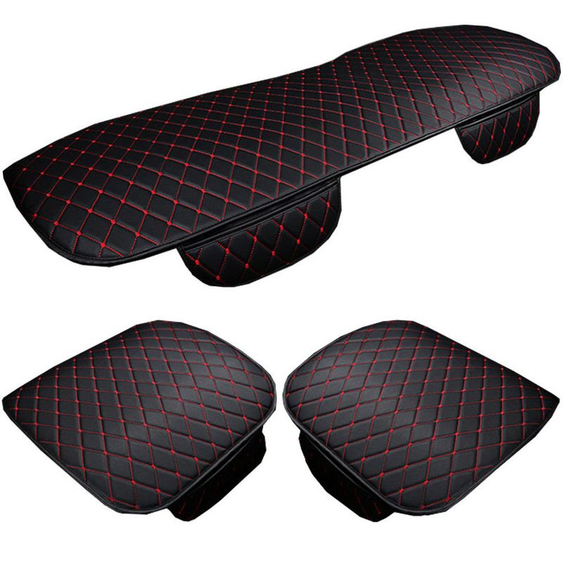 Yuanmheng 1Pc/3Pcs Car Front Rear Seat Leather Cover Pad Mat Cushion with Pocket_voghion.com