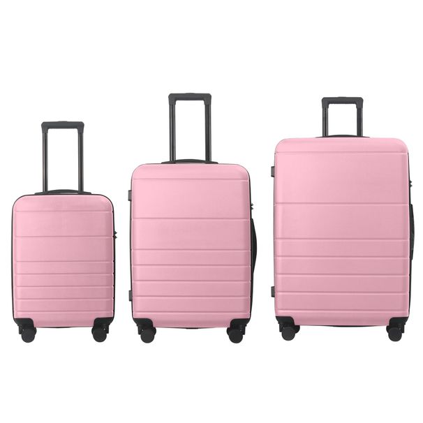 Luggage Sets ABS Hardshell 3pcs Luggage, Lightweight Durable Suitcase Sets Spinner Wheels Suitcase With TSA Lock 20''24''28'' Available(Pink)_voghion.com