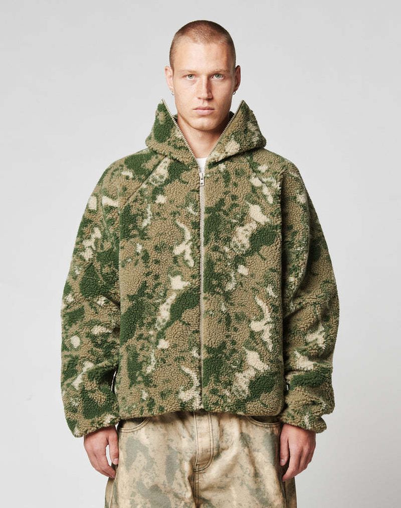 Men's Clothing Y2K American retro camouflage loose jacket hooded zipper sweater coat polar fleece autumn and winter warm cross border_voghion.com