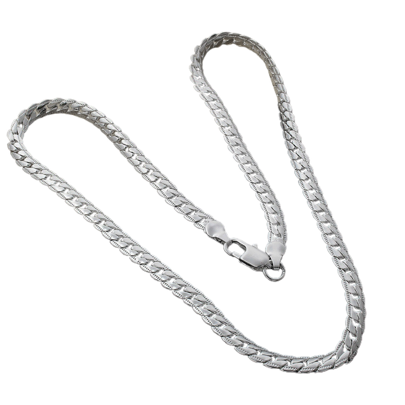 Qianbihe Couple Necklace Flat Hip Hop Jewelry Simple Fashion Appearance Necklace for Parties-Silver 20Inch_voghion.com