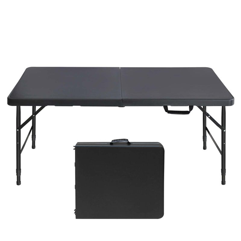 4ft Portable Folding Table Indoor&Outdoor Maximum Weight 135KG Foldable Table for Camping Black_voghion.com