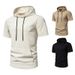 Men's Clothing Men's Checkered Drawstring Hooded Short-Sleeve T-Shirt - Breathable Polyester Blend, Casual & Sporty Loose Fit (Khaki, Beige)_voghion.com