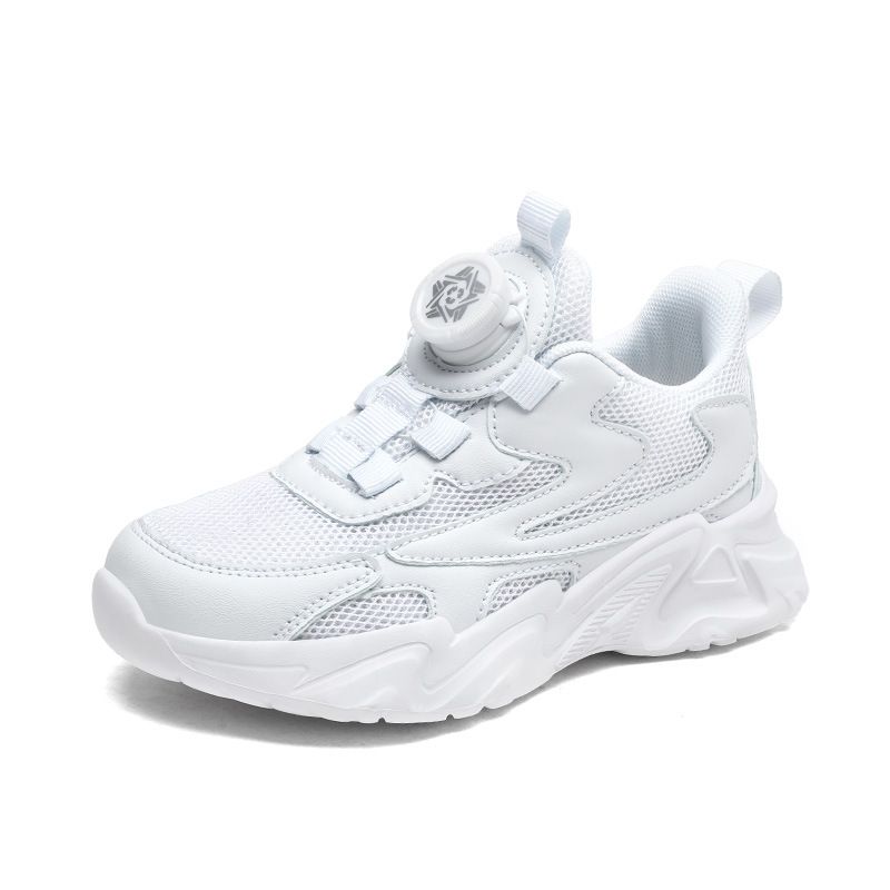 Kinderschuhe Weiße Kinderschuhe Atmungsaktives Mesh Frühling und Sommer Neue weiße Sportschuhe für Jungen Weiße Mädchenschuhe Drehknöpfe_voghion.com