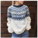 Women's Stylish 3D Jacquard Knit Sweater - Loose Fit Round Neck Pullover With Color Block Design, Comfortable Polyester Blend_voghion.com