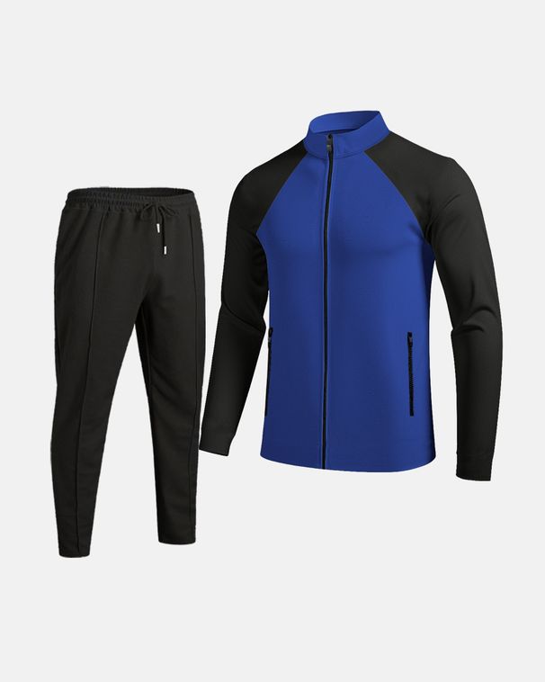 Men’s High-Neck Zip-Up Track Jacket & Pants Set – Contrast Color Raglan Sleeve Sportswear For Casual & Training_voghion.com