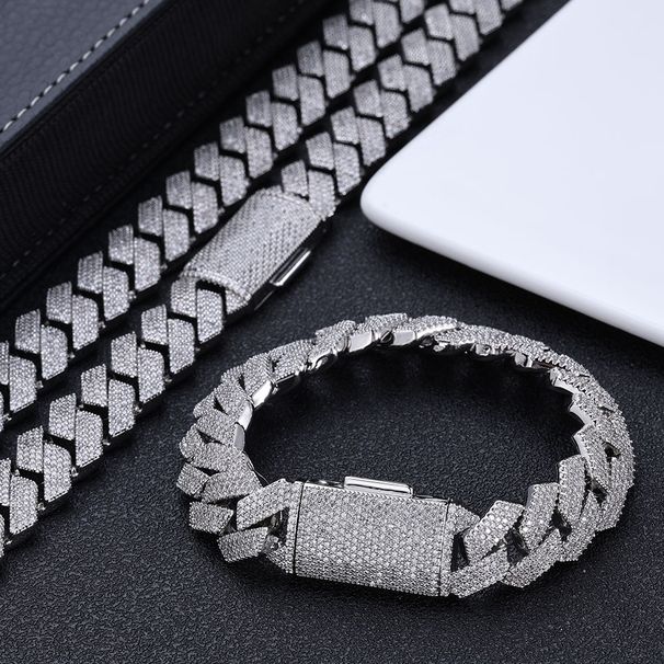 Catena a maglie cubane Hip Hop per uomo e donna con zirconi, design a 4 file con taglio a diamante, larghezza 15 mm, lunghezza regolabile per collana e bracciale_voghion.com