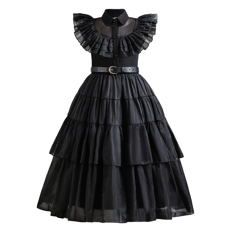 Mother & Kids Girls' Mesh Hollow Cake Dress Cosplay Addams Family Wednesday Dress_voghion.com