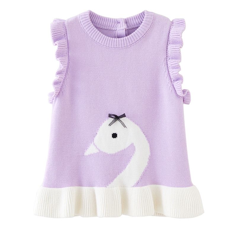 ​​Baumwollstrickweste für Mädchen mit Schwanen-Jacquard – Weiche Pulloverweste mit Rundhalsausschnitt für 8–16 Jahre, All-Match-Layering-Oberteil​​_voghion.com