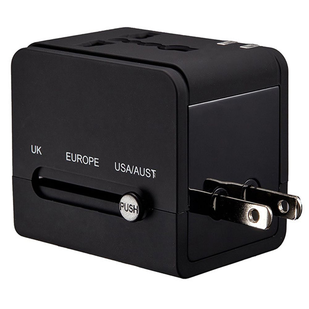 Adaptateur universel international blanc noir 5 V 2,1 A 1 A avec fusible de voyage 2 USB avec prise convertisseur AU US UK EU_voghion.com