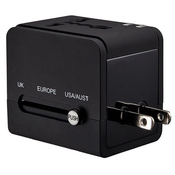 Adaptateur universel international blanc noir 5 V 2,1 A 1 A avec fusible de voyage 2 USB avec prise convertisseur AU US UK EU_voghion.com