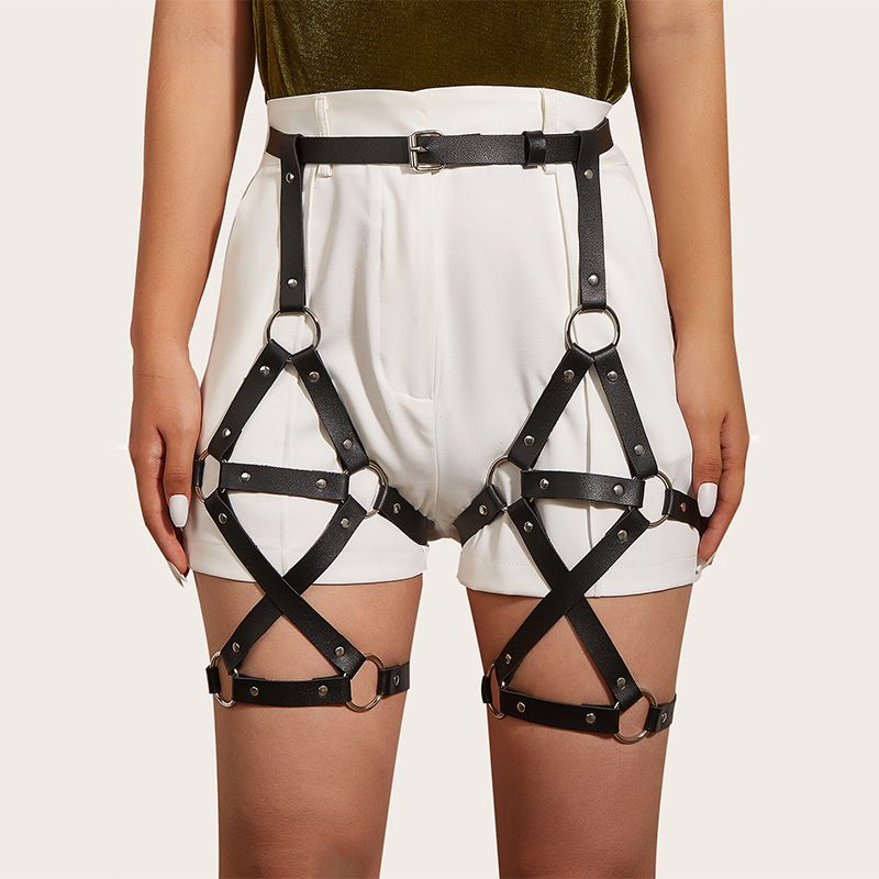 European and American Women's Punk Binding Waistband and Leg Loop Integrated Sexy, Exaggerated, and Fun Adjustable Leggings Waistband and Belt_voghion.com