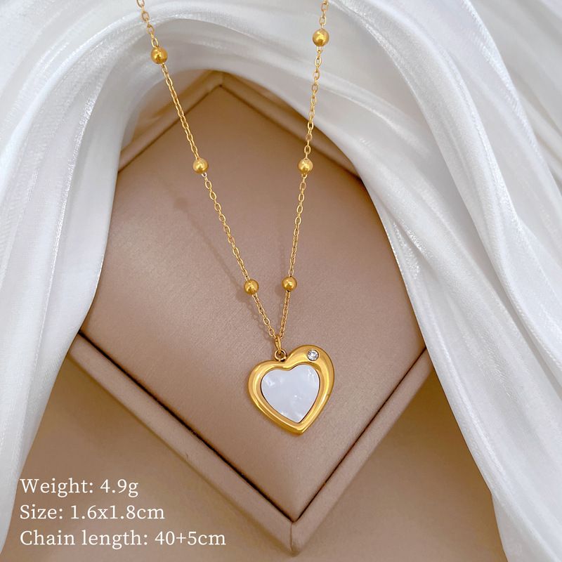 Corpo 【 Acciaio completamente in titanio 】 Collana con conchiglia d'amore, personalità minimalista nella stufa, collana in oro autentico, rete rossa femminile 【 】 Stufa, collana,_voghion.com