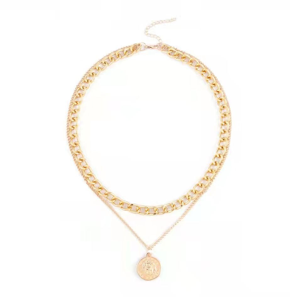 Set di collane da donna con catena corta per clavicola e girocollo a doppio strato spesso esagerato stile Ins_voghion.com