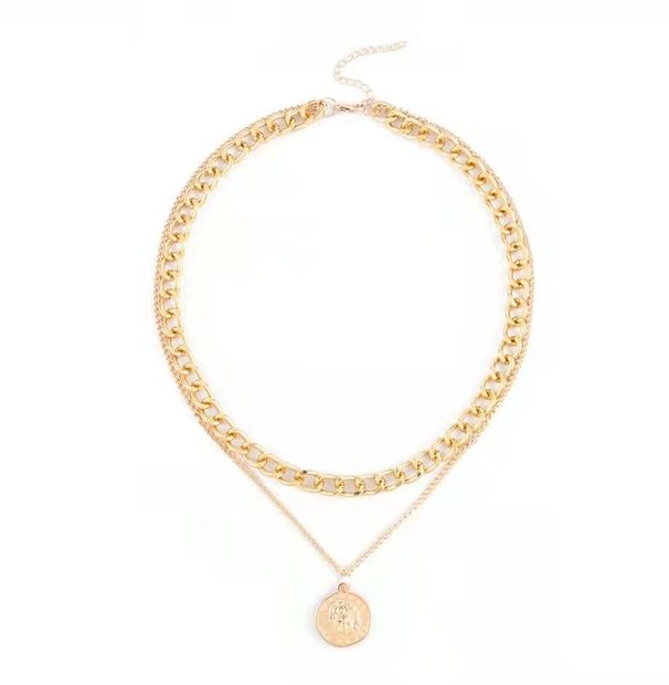 Set di collane da donna con catena corta per clavicola e girocollo a doppio strato spesso esagerato stile Ins_voghion.com