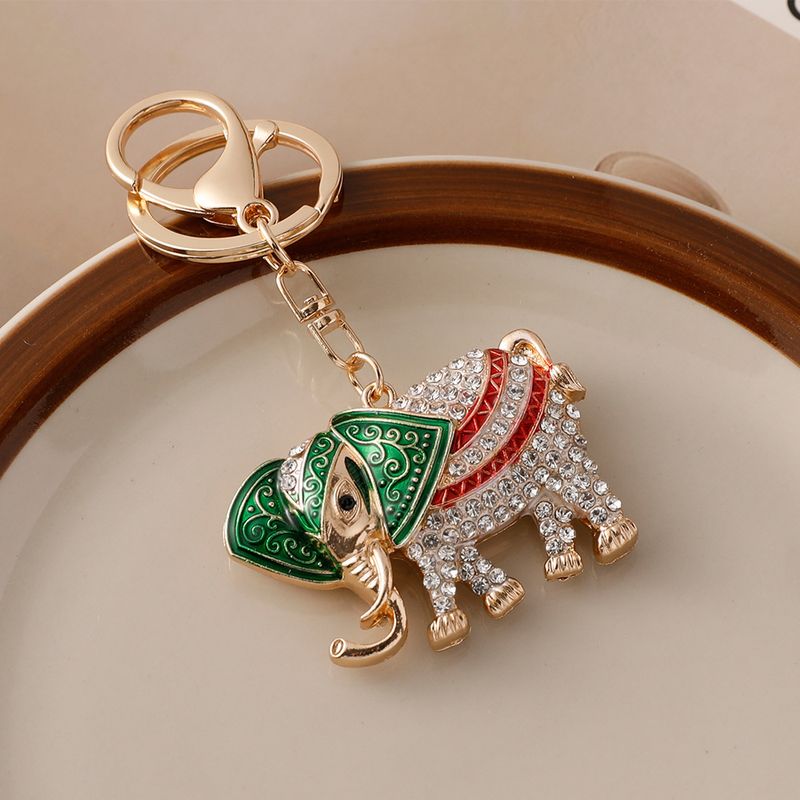 Thai Style Diamond-Studded Elephant Car Keychain Cartoon Animal Bag Pendant Metal Accessories Creative Small Gift_voghion.com
