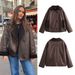 Women's Clothing Casual Faux Fur Collar Reversible Jacket - Cozy Winter Outerwear For Street Style (Brown, S/M/L)_voghion.com