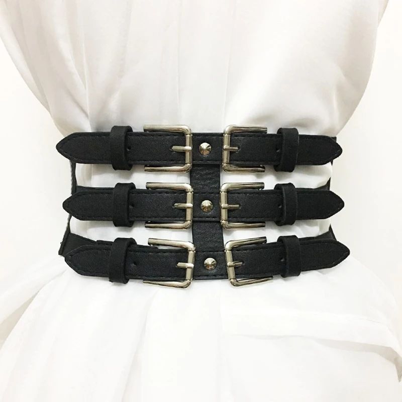 Cintura casual nera da donna, tre in uno, con fibbia ad ardiglione, vestibilità slim, alla moda_voghion.com
