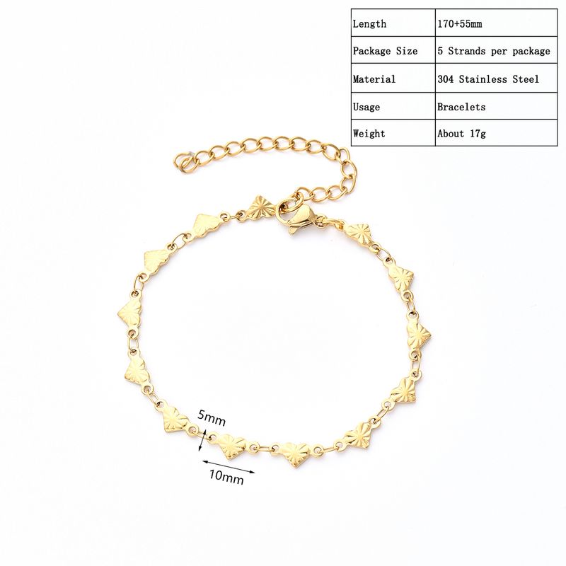 Casual schattige romantische hartvormige 304 roestvrij staal vergulde armbanden in bulk_voghion.com