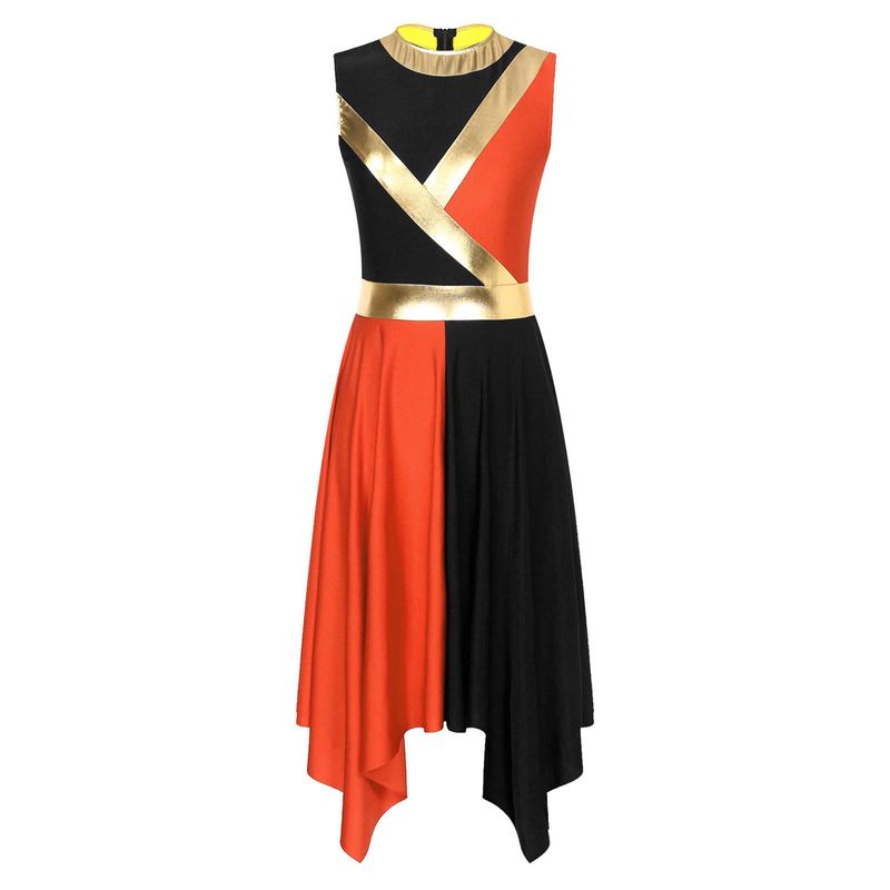 DesignerFemmes Métallique Bloc De Couleur Vêtements De Danse Liturgiques Sans Manches Danse De Louange Costume De Chorale D'église Robes À Ourlet Asymétrique Vêtements De Danse_voghion.com
