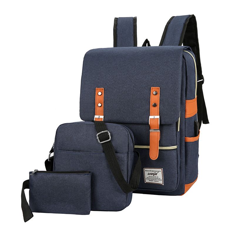 Herrentaschenset Dreiteiliger Rucksack Große Kapazität Einfache Business-Computertasche USB-aufladbarer Reiserucksack_voghion.com