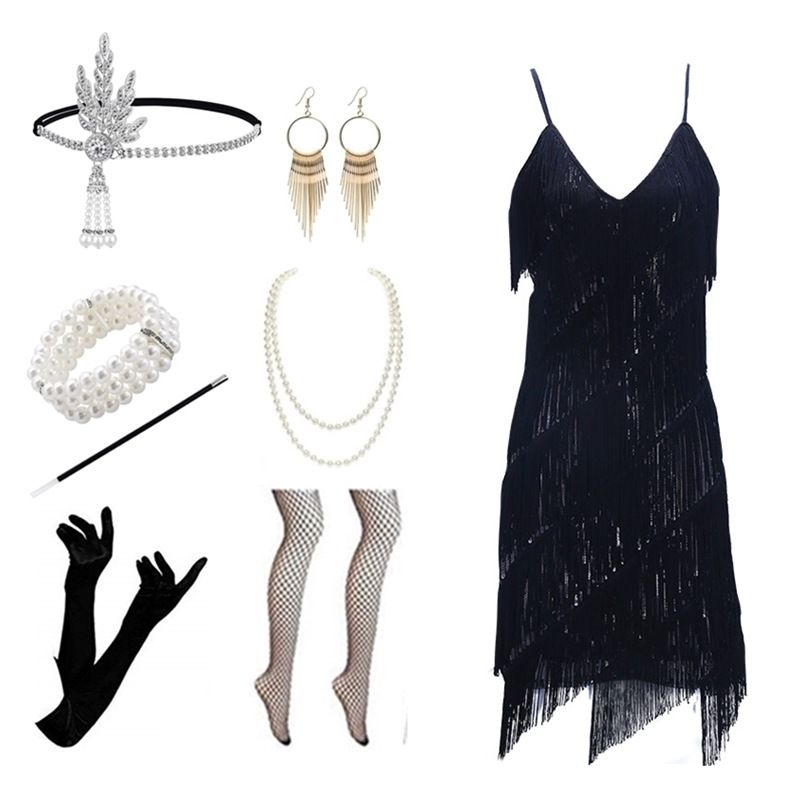 Quasten-Pailletten-Owendkleed aus dem Retro-Partystil vun den 1920er Joren Gatsby-Kleed_voghion.com
