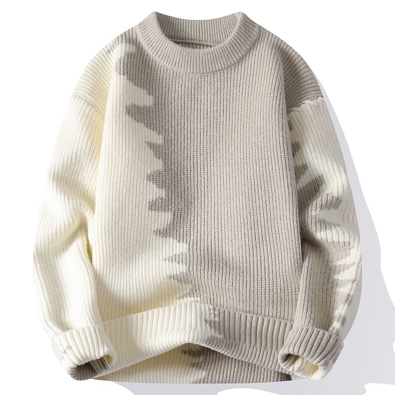 Herren-Strickpullover im Color-Block-Design – Oversize-Pullover mit Rundhalsausschnitt für Casual- und Streetstyle (Schwarz, Beige, Blau)_voghion.com