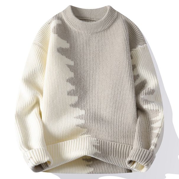 Herren-Strickpullover im Color-Block-Design – Oversize-Pullover mit Rundhalsausschnitt für Casual- und Streetstyle (Schwarz, Beige, Blau)_voghion.com