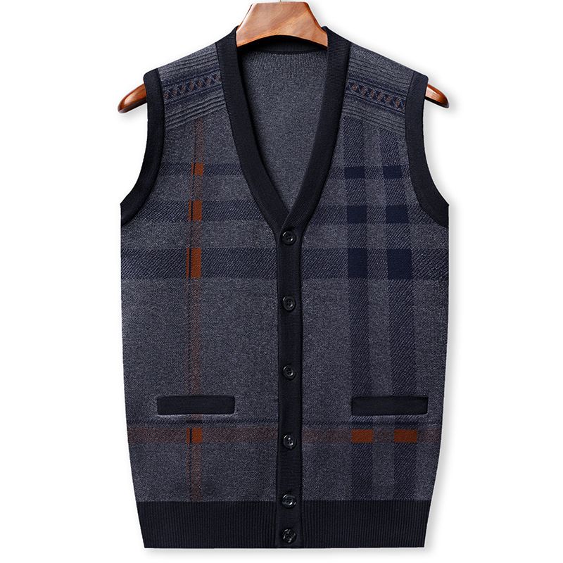 Gilet da uomo in maglia, con scollo a V, bottoni, cardigan senza maniche, casual, moda autunno inverno_voghion.com